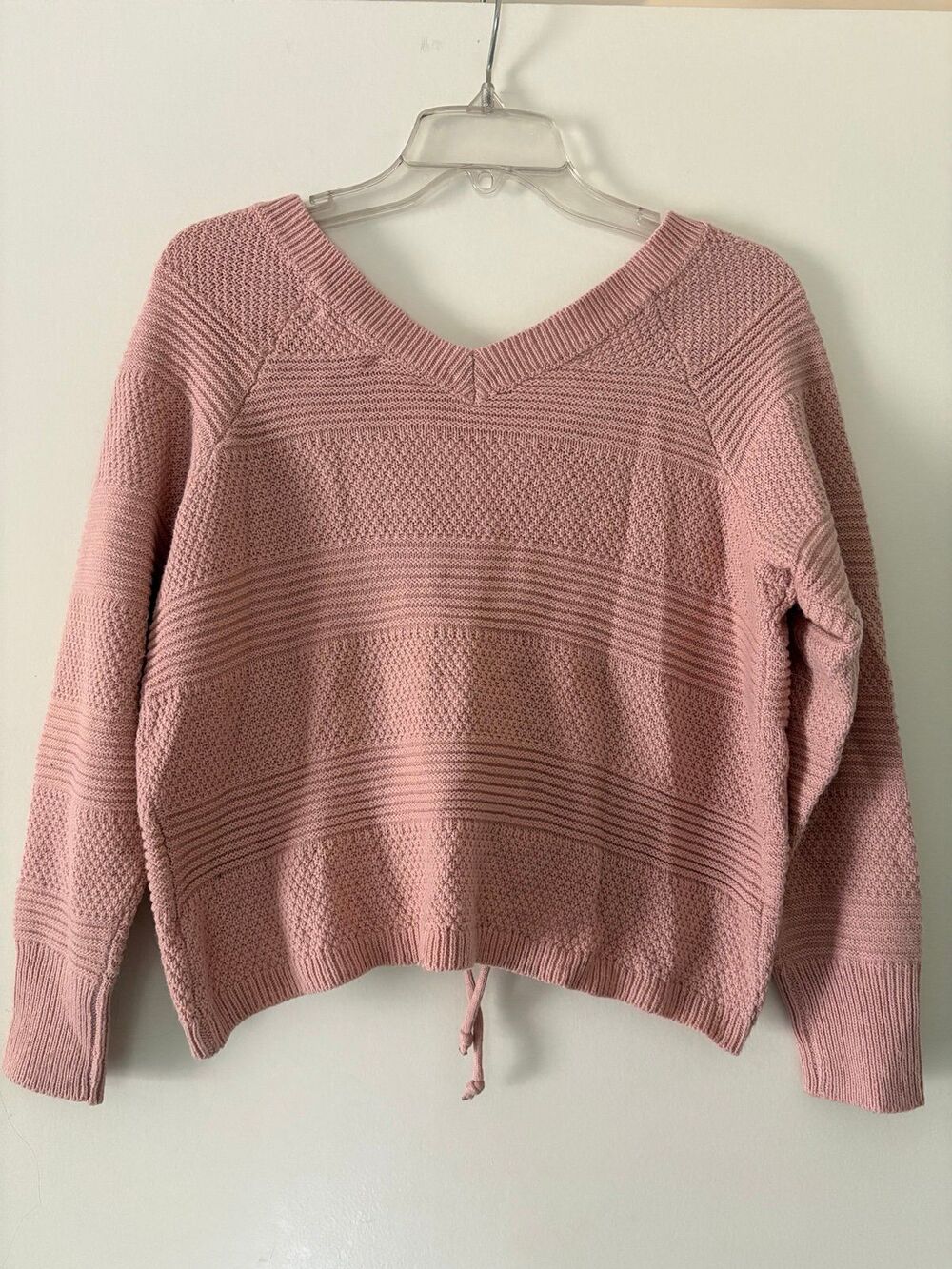 Slouchy Ruched Pink Cropped Sweater L M V Neck Coquette Fairy Full Circle Trends - Picture 5 of 8